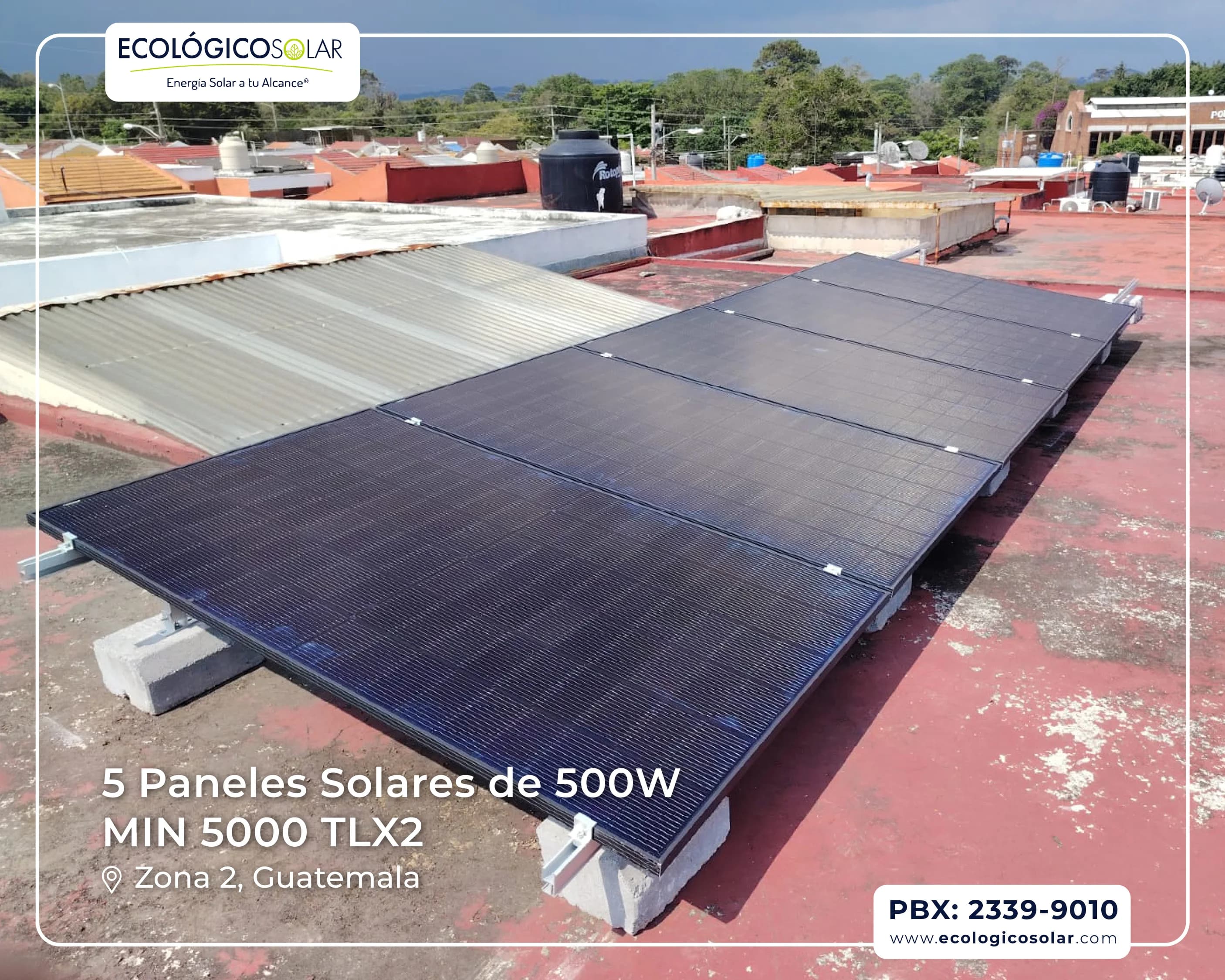 Aplicación Residencial - 5 Paneles Solares de 500W FULL BLACK - Inversor Growatt MIN 5000 TL-X2