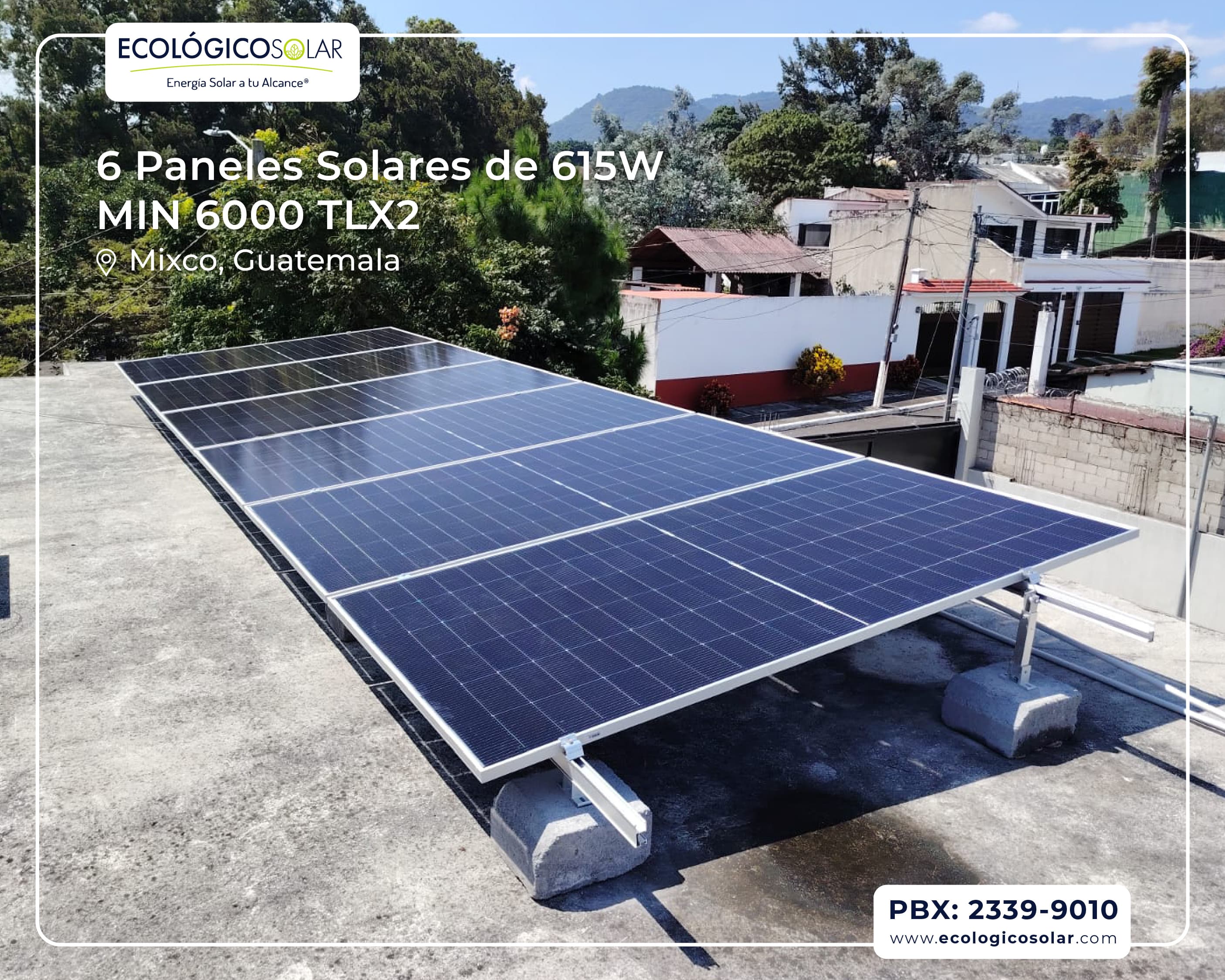 Aplicación Residencial - 6 Paneles Solares de 615W - Inversor Growatt MIN 6000TL-X2