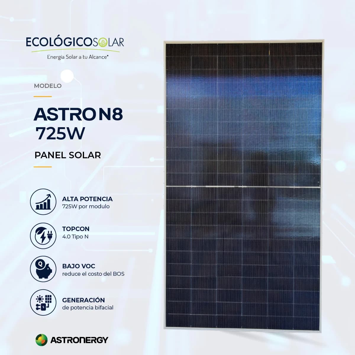 Panel Solar Tipo N8 4.0 - ASTRONERGY 725W N7CHSM66RN(DG)/F-BH