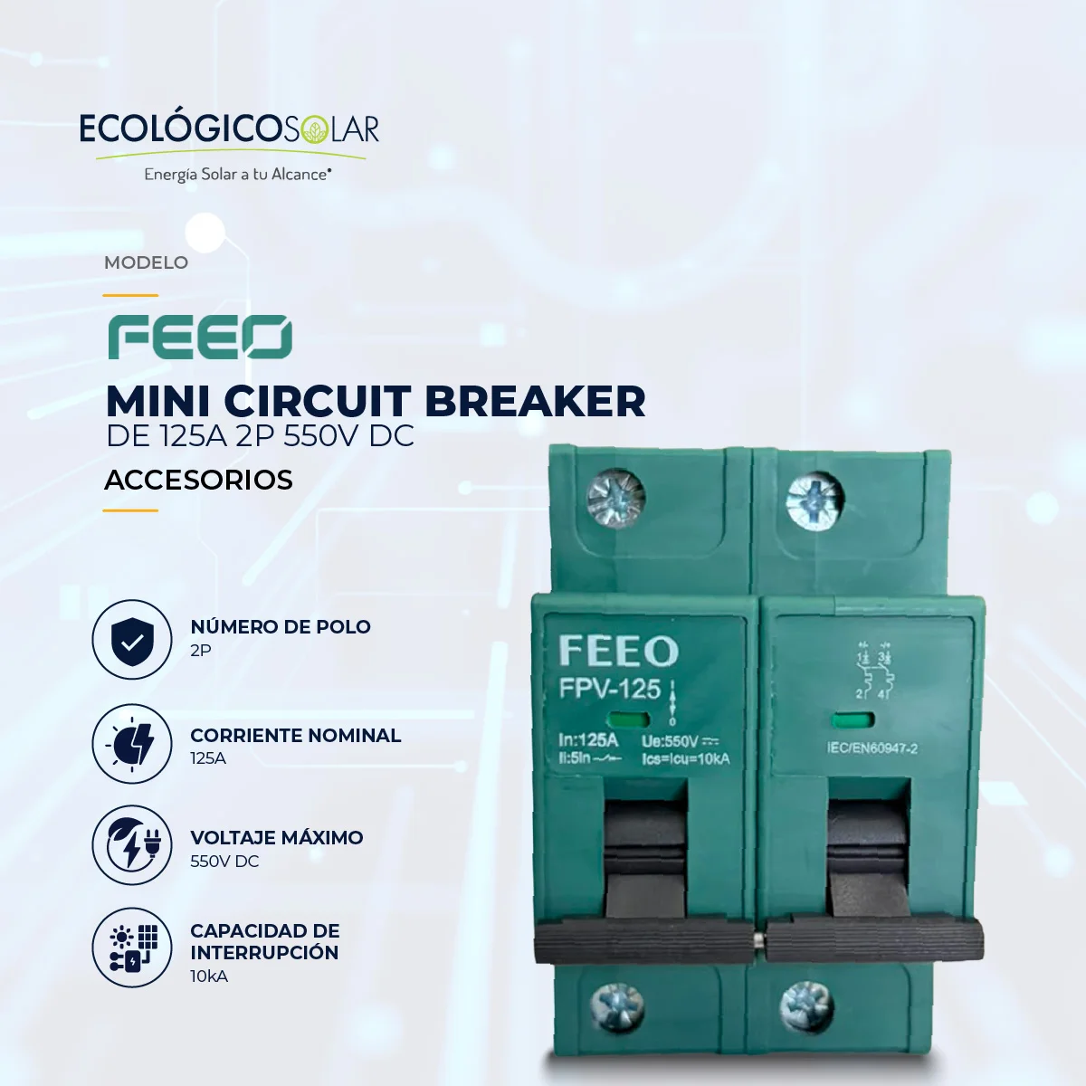 Mini Circuit Breaker de 125A 2P 550V DC MCB