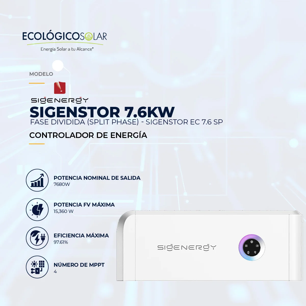 Controlador de Energía SigenStor 7.6 kW, fase dividida (Split Phase) - SigenStor EC 7.6 SP