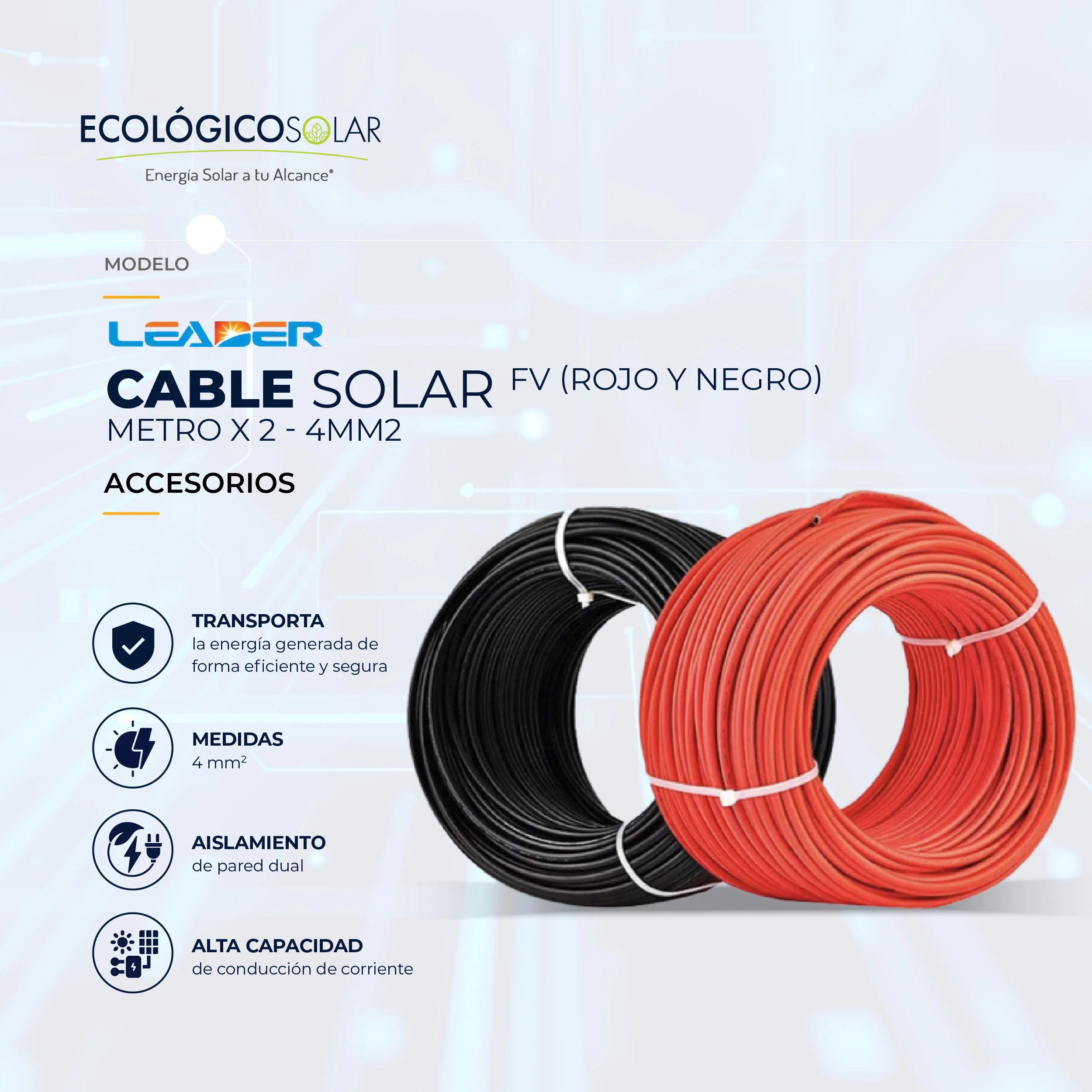 Bobina Cable Solar FV (Rojo y Negro) Metro x 2 - 4mm2