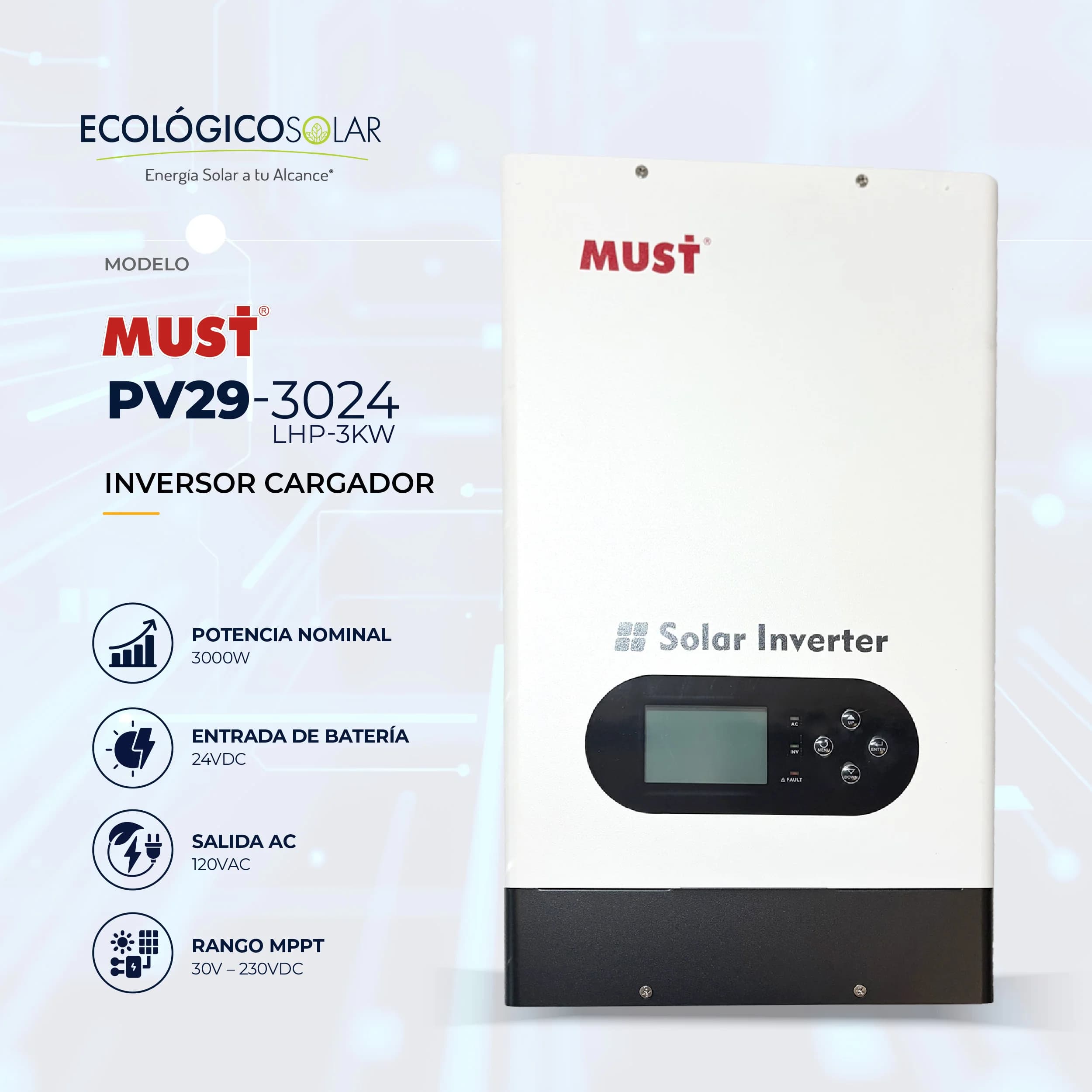 Inversor cargador MUSTPV29-3024LHP-3KW/24VDC-80A