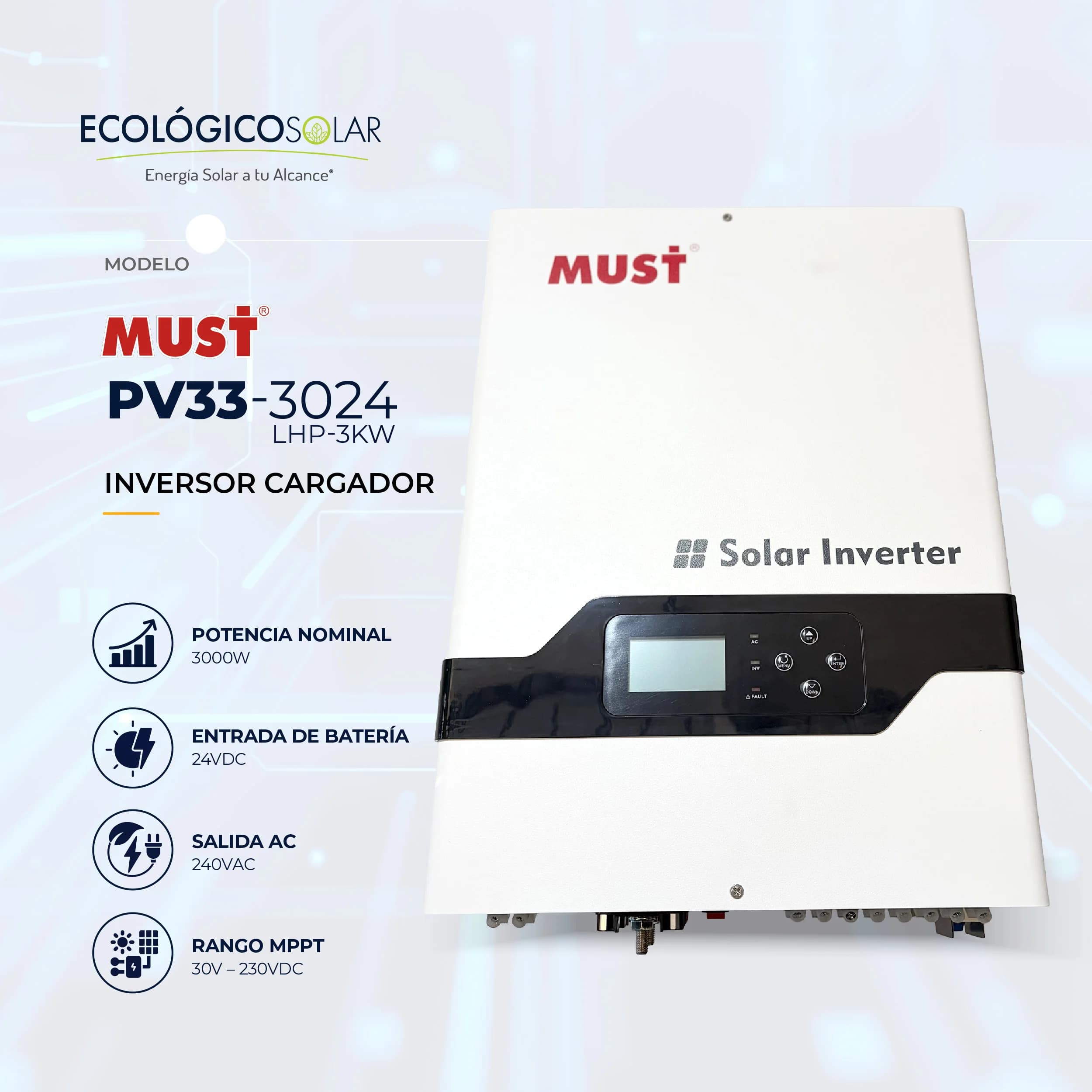 Inversor cargador MUSTPV33-3024TLV-3KW /24 VDC
