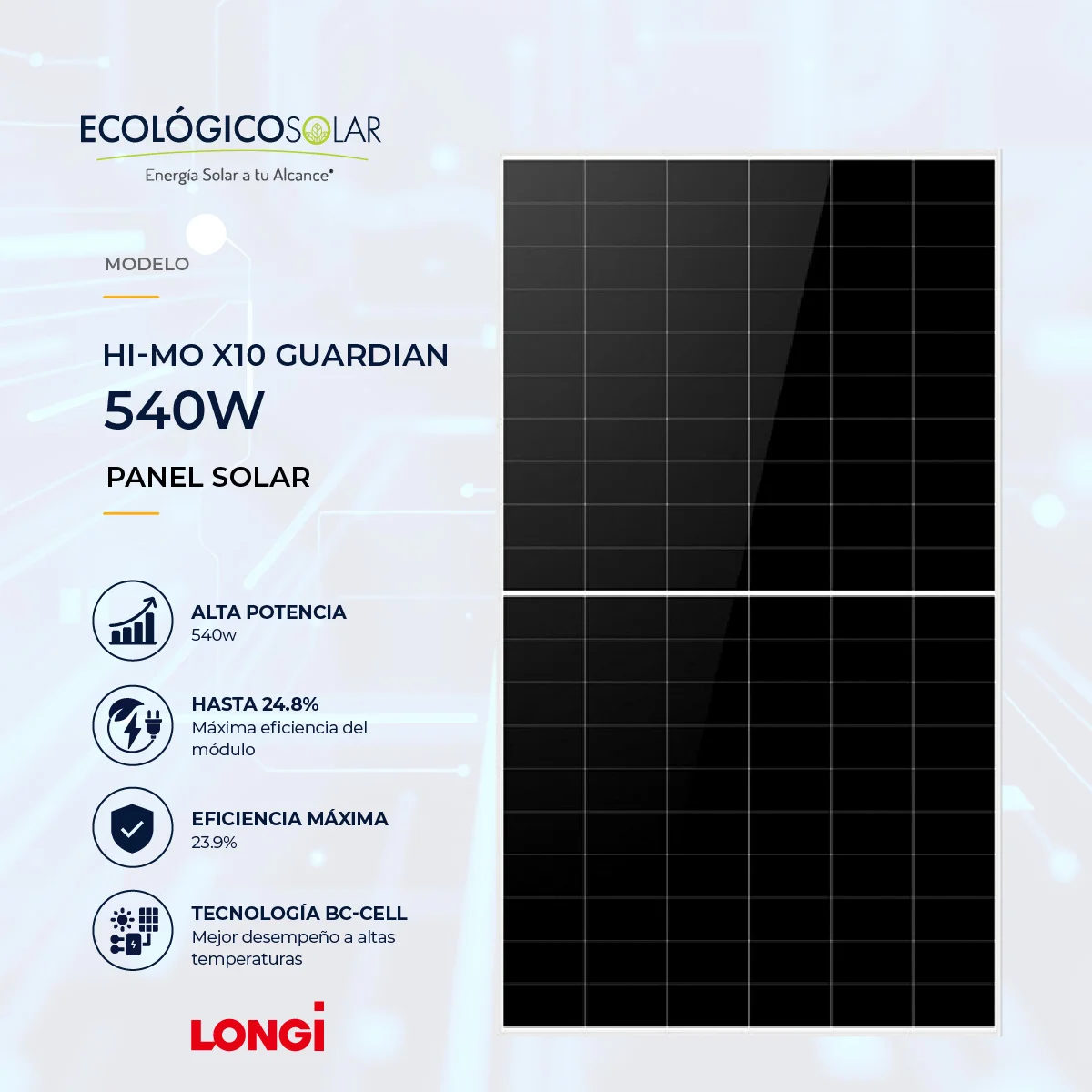 Panel Solar Monocristalino LONGi 540W LR7-60HVHL HPBC 2.0 Lightweight